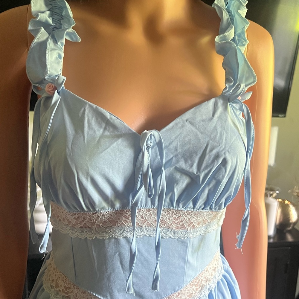 SHEIN Sky Blue Lace Trim Mini Dress - Picture 4 of 9